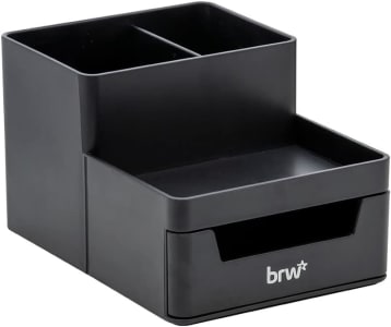 Organizador De Mesa Plástico 4 Divisórias Com Gaveta Preto, BRW