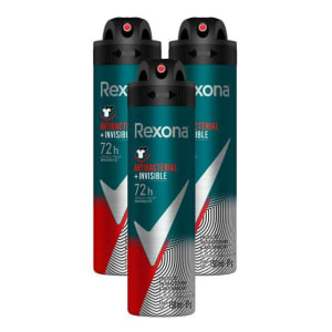 3 Unidades — Desodorante Rexona Antibacterial e Invisible Masculino Aerosol Antitranspirante 72 horas 150ml