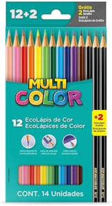Ecolapis cor, Faber-Castell, multicolor super, 11.1200N+2G, 12 cores + 2 lapis, 14 unidades, Multicor