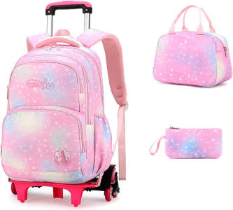 Kit Trolley Mochila Escolar Infantil Estilo Princesa 6 Rodinhas (Disponível em 3 Cores)