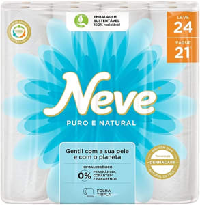 Neve Papel Higiênico Puro e Natural - 24 Rolos de 20mX10 cm