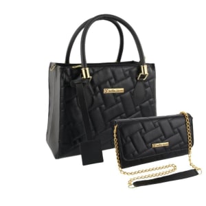 Bolsa Feminina Transversal Tote Grande Moda + Bolsa Flap Kit - Preto