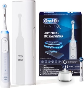 Escova Elétrica Recarregável Oral-B Genius X Bivolt + 2 Refis Sensi Ultrafino e Crossaction