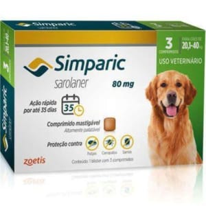 3 Comprimidos Simparic Antipulgas para Cães de 20,1 a 40kg 80mg - Zoetis