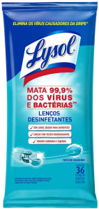 Lenços Desinfetantes Lysol - Frescor Marítimo 36 unidades, Lysol, Azul, pacote de 36