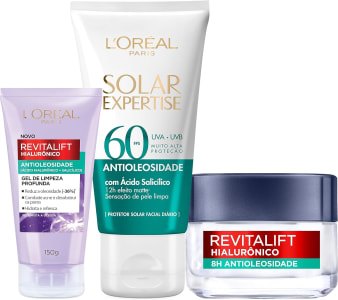 Kit L'Oréal Paris Antioleosidade: Gel Creme Hidra Revitalif + Gel de Limp Hialurônico + Protetor Solar Facial Fps60