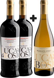 Kit Luca Bosio: 2 Appassimento Barbera Piemonte DOC + 1 Moscato d'Asti DOCG Grátis