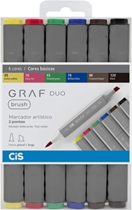 Marcador Artístico 2 Pontas, CiS, Graf Duo Brush, 60.86, 6 Cores Básicas