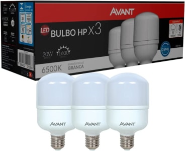  Kit Lâmpada Bulbo HP LED, 3 unidades, 20W, Luz branca 6500K, soquete E27, Bivolt, Avant 