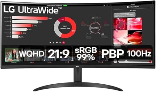 Monitor LG UltraWide Curvo - Tela VA de 34”, WQHD 3440 x 1440, 21:9, sRGB 99%, HDR10, PBP, OnScreen Control, Modo Leitura e Flicker Safe, 100Hz, AMD FreeSync™ - 34WR50QC-B