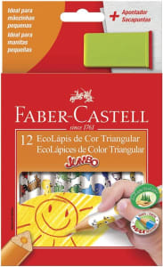 Lápis de Cor Faber-Castell EcoLápis Triangular Jumbo + Apontador com Depósito 12.3012AP 12 Cores