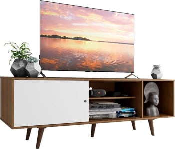 Rack Madesa Dubai para TV até 65 Polegadas com Pés - Rustic/Branco/Rustic