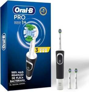 Oral-B PRO Series 1+, Escova de Dentes Elétrica, Cabeça Redonda, Cabo Ergonômico, 3 refis Precision Clean, Preta