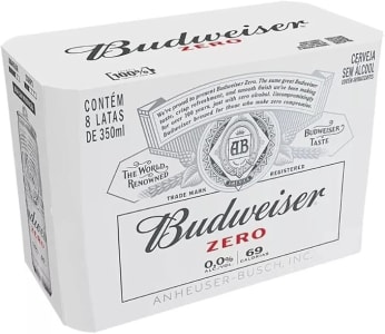 Pack Cerveja Budweiser Zero Álcool, 350ml, Lata - 8 unidades