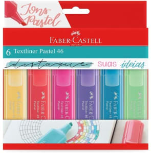  Marca Texto Tons Pastel, Faber-Castell, MT/15466, Textliner Pastel 46, 6 Cores 