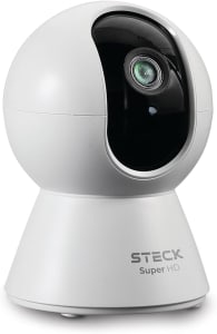 Steck, Câmera De Segurança Interna Ptz 360 Super HD (3MP), Wi-Fi, Áudio bi-direcional, Detecção de som e movimento, Visão noturna, Armazenamento Local 128gb, Compatível com Alexa - SMBC3BS1