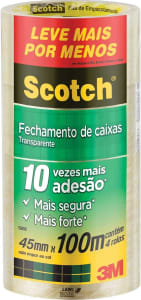 Scotch, 3M, Fita de Empacotamento Transparente, 4 Rolos, 45mm x 100M