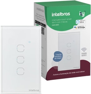 Interruptor Touch Inteligente Compatível Com Alexa Com 3 Teclas EWS 1003 Branco Intelbras