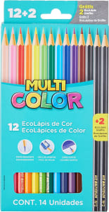 Ecolapis Cor, Faber-Castell, Multicolor Super, 11.1200N+2G, 12 Cores + 2 Lapis, 14 Unidades, Multicor