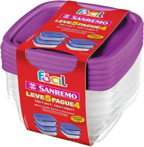 Conjunto de 5 Potes Plásticos Linha Fácil Sanremo 530ml