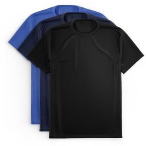 Kit 3 Camisetas Via Basic Dry Academia Proteção Solar UV Masculina - Preto+Azul