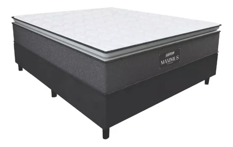 Cama Box Casal Colchão Molas Maximus 138cm Cinza/preto Cor Cinza/branco