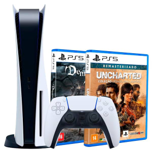 Kit Console PlayStation 5 (Com leitor de Disco) + Jogo Demon's Soul's PS5 + Jogo Uncharted: Coleção Legado dos Ladrões PS5