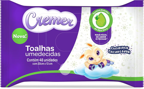 Toalhas Umedecidas Cremer, Aloe E Vera, 48 Unidades