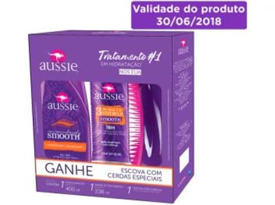 Kit Aussie Miraculously Smooth + 3 Minute Miracle - Smooth + Escova - Magazine Ofertaesperta