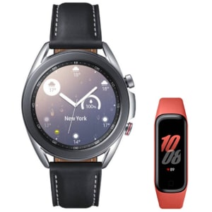 Samsung Galaxy Watch3 45mm LTE Prata Galaxy Fit2 1,1" AMOLED Monitoramento Cardíaco Vermelho