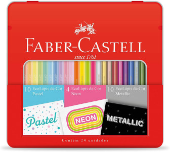  Kit Lápis de Cor Pastel + Neon + Metálico, Faber-Castell, EcoLápis, KIT/CORES, 24 Cores 