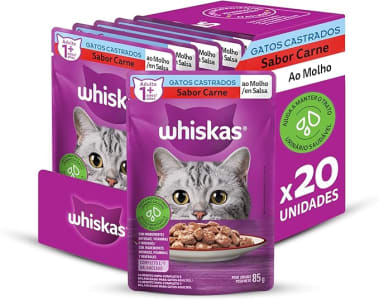 Pack Ração Úmida Whiskas Sachê Carne ao Molho para Gatos Adultos Castrados 85 g - 20 unidades