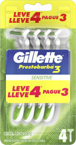 Aparelho De Barbear Descartável Gillette Prestobarba3 Sensitive - 4 Unidades