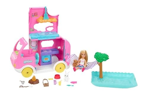 Barbie Chelsea Novo Camper 2 em 1 com Boneca e Pets