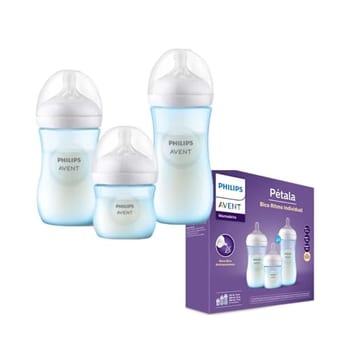 Philips Avent Kit de Mamadeira Pétala, 125ml bico fluxo-lento, 260ml bico fluxo-médio, 330ml bico fluxo-rápido, Azul SCD838/29
