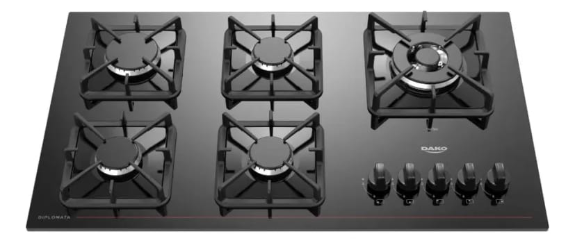 Cooktop 5 Bocas Dako Diplomata com Mesa De Vidro e Tripla Chama e Acendimento Automático A Gás Preto Bivolt