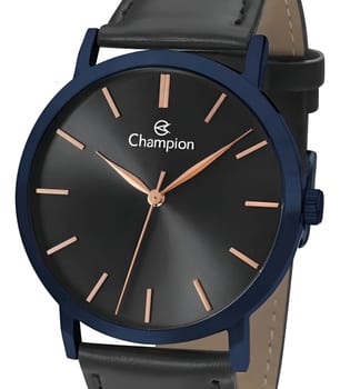 Relógio Champion Masculino Social Original Couro Preto Cor do bisel Azul