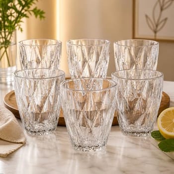 Jogo 6 Copos Vidro Diamond 300ml Vidro Grosso Resistente Copo Diamante Elegante para Água Suco e Drinks Alta Transparência e Brilho Premium