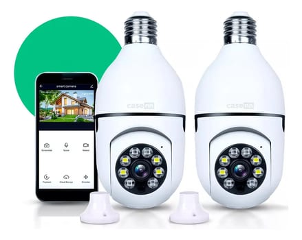 Kit 2 Câmeras Lampada De Segurança Ip Wifi Com Visão Noturna Interna Externa App Yoosee Espiã 360º Cor Branco