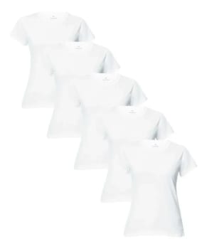 Kit 5 Camisetas Feminina Manga Curta Branca Hering