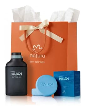 Kit Presente Kaiak: Deo Colônia Extremo 100ml + 2 Sabonetes Barra Corpo E Barba 90g + Sacola Presente M - R$ 140,77