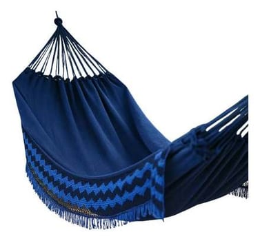 Rede Dormir Descanso Casal Tecido Algodão Resistente Jeans Cor Azul B&g