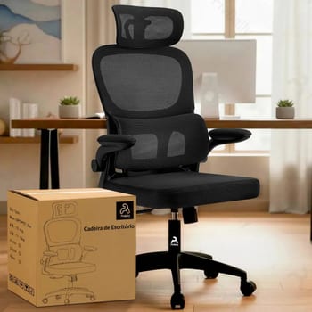 Cadeira de Escritório Sweet Studio Ergonômica Preta, com Apoio de Cabeça e Suporte Lombar