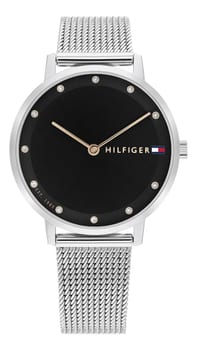 Relógio Tommy Hilfiger Feminino Pippa em Aço Prateado com Fundo Preto