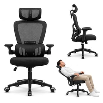ITS Imports Cadeira de Escritório Presidente Ergonômica Preta Encosto Mesh Reclinável 135 Graus Cadeira Giratória com Apoio de Cabeça Braços