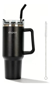 Copo Térmico Dapon 1200ml Inox Com Canudo Tampa Vedada Quente E Frio Cor Preto