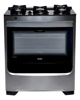 Fogão Consul 5 Bocas Cor Inox Com Mesa De Vidro E Grade De F 110v/220v