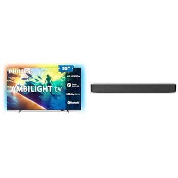 Philips Smart TV Ambilight 55" 4K, 55PUG8100/78 + Soundbar TAB4000, Aparelho de Áudio para TV, Bluetooth, HDMI ARC e USB