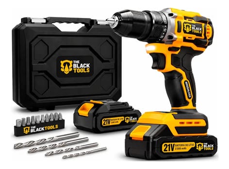 Parafusadeira Furadeira Impacto The Black Tools C/2 Baterias Amarelo E Preto 60hz