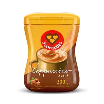 3 Corações Cappuccino Sabor Avelã, 200g, Pó